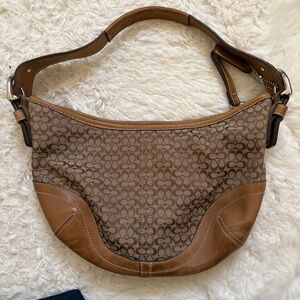 Coach Tan and Brown Signature Shoulder Bag